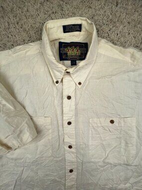 Ralph Lauren Chaps Button Up Shirt Men’s Ramie Cotton Short Sleeve Large Ivory